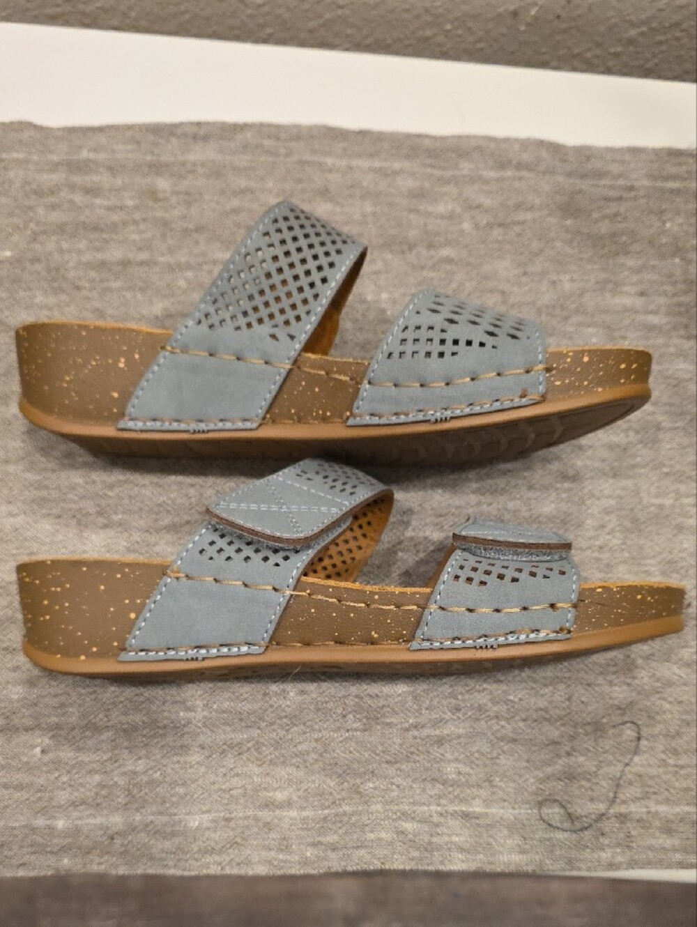 Mountain Sole Women's Double-Strap Perforated Slide Sandals in Light Grey - Picture 2 of 5